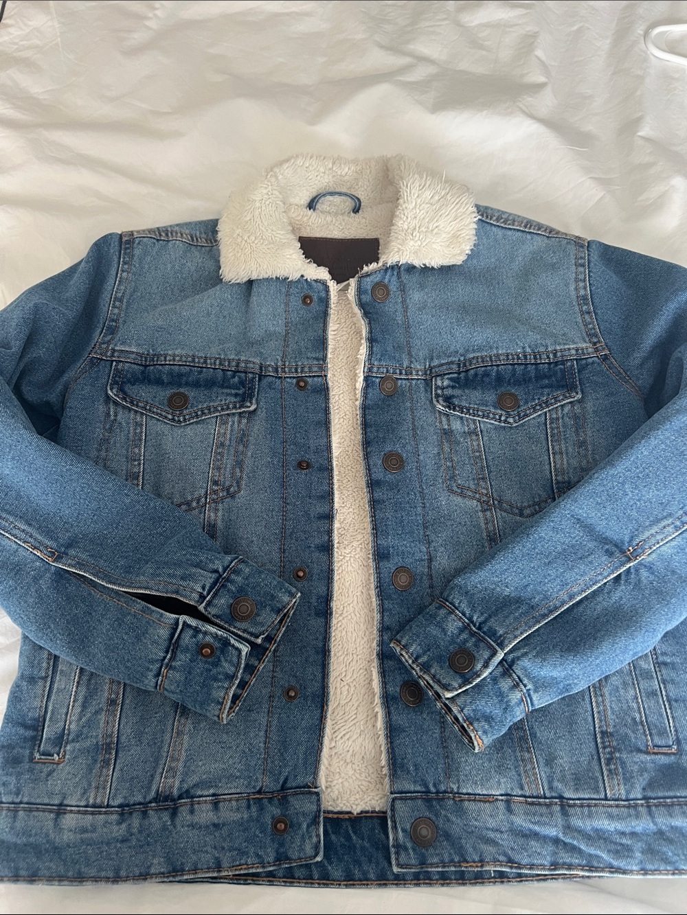 Lucky Brand Blue Denim Sherpa-Lined Jacket with Cream Collar